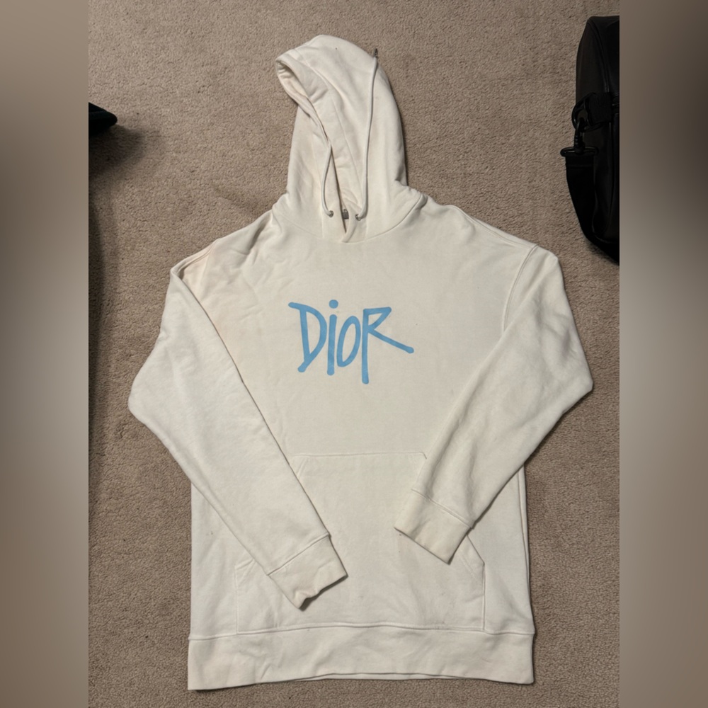 Dior White Hoodie with Blue Logo